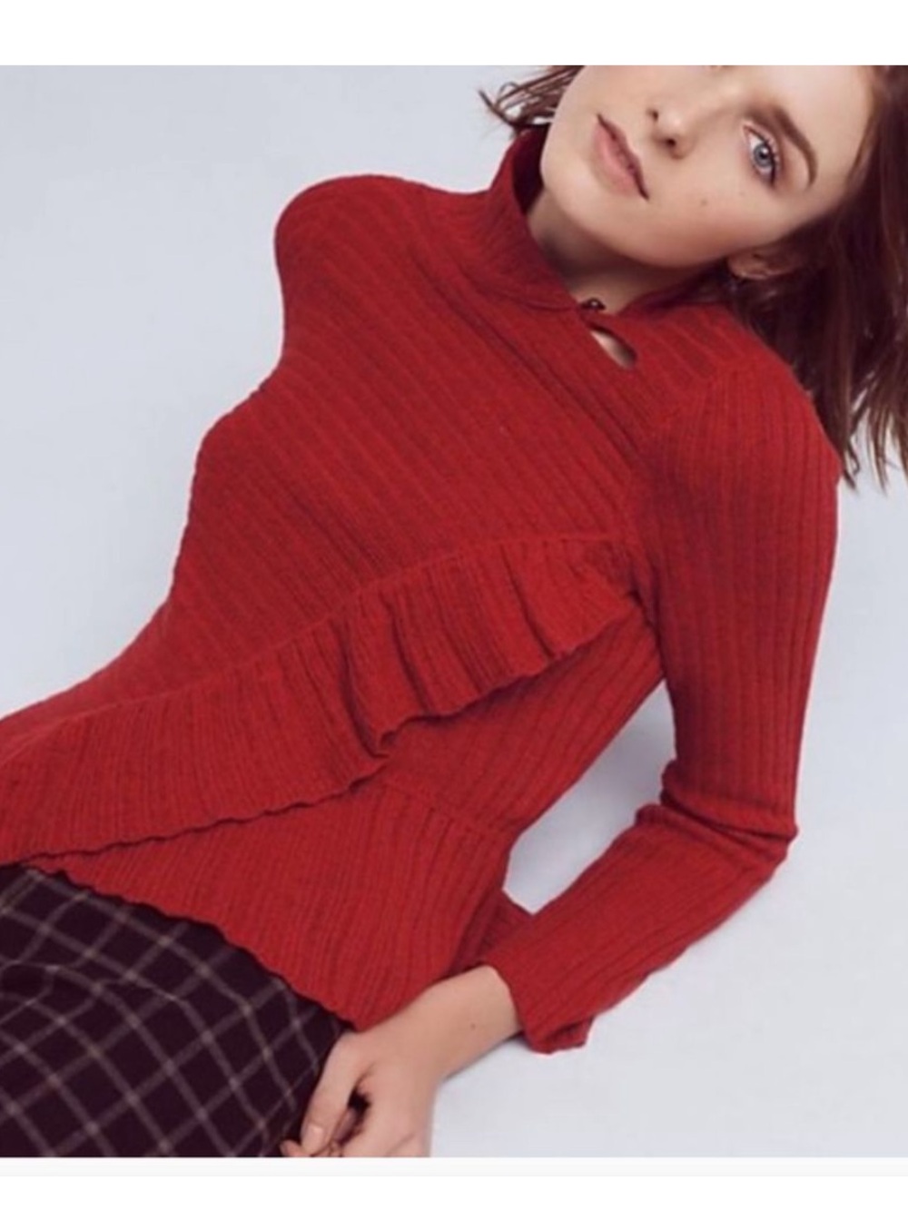 Anthropologie Knitted & Knotted Ruffle Sweater